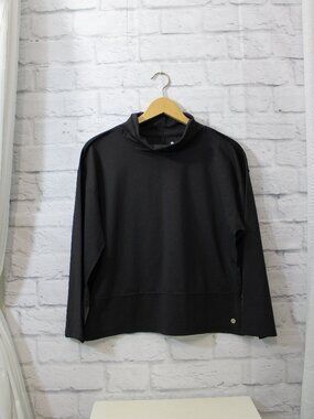 Apana Small Black Mock Neck Pullover Longsleeve Activewear Yoga Gym Sweatshirt